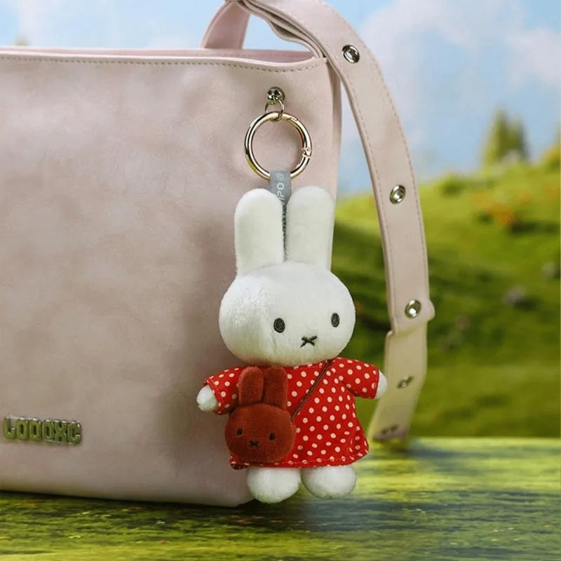 Miffy Travel Series Plush Keychain - Cute Soft Stuffed Bunny Bag Charm, Kawaii Collectible Pendant Gift for Fans