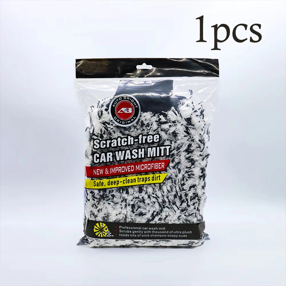 AUTOBRIGHT Car Wash Mitt Snow Microfiber Cleaning Polishing Wash Gloves Extra Thick Black Double Side Auto Car Cleaning Tools