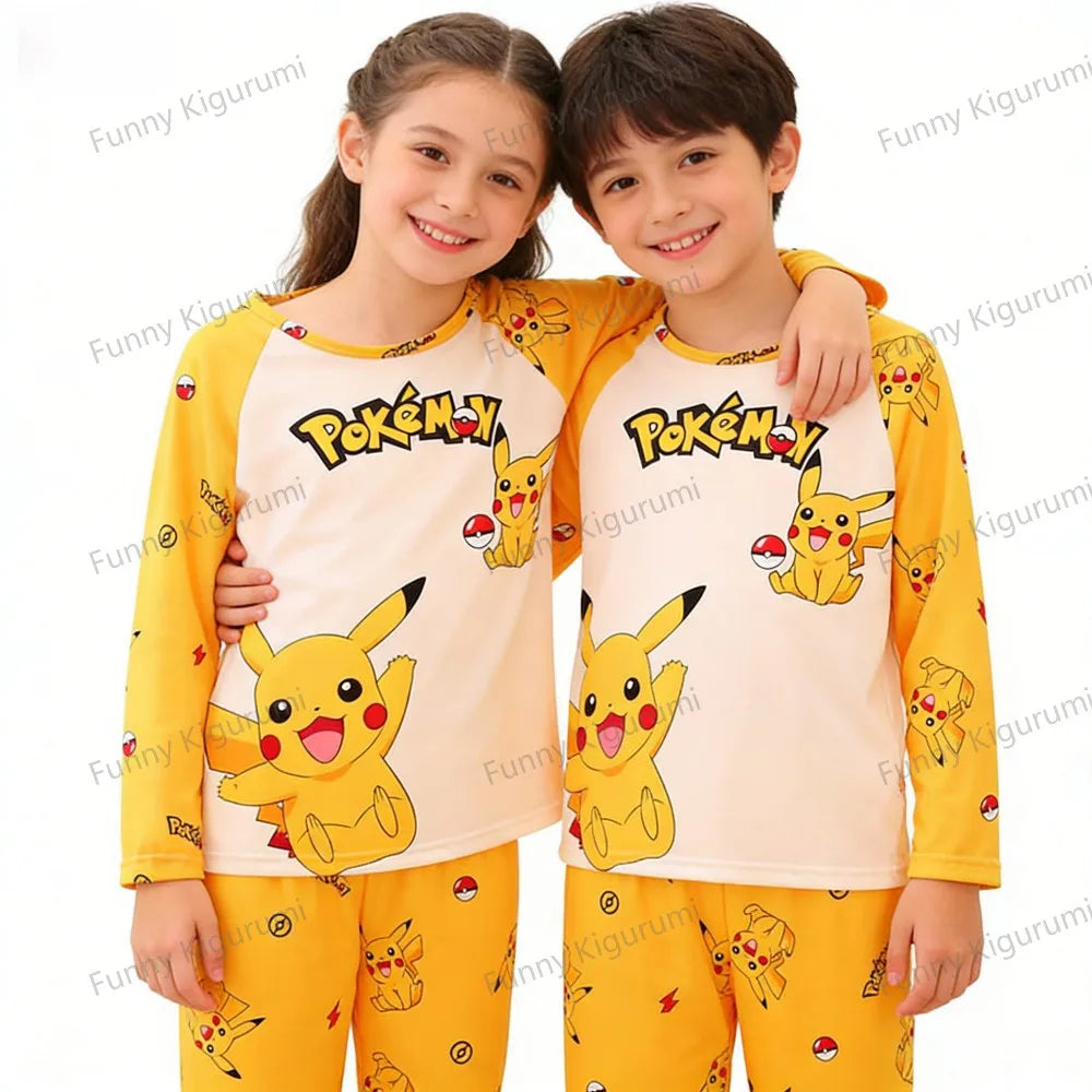 New Spring Children's Clothing Sets Pikachu Boy Sleepwear Long Sleeved 2Pcs Top+Pants Clothes Kids Pajamas Baby Girls Pyjamas