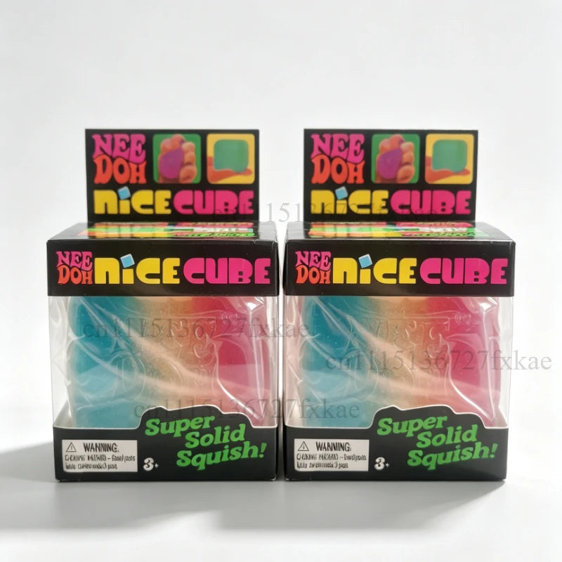Schylling Nee Doh Nice Cube Rainbow Squishy Sensory Fidget Toy Super Solid Squish Stress Relief Squeeze Toy Birthday Decor Gift