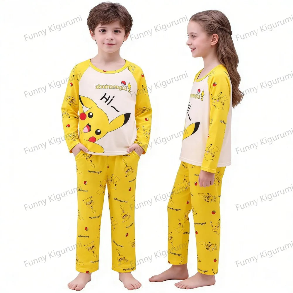 New Spring Children's Clothing Sets Pikachu Boy Sleepwear Long Sleeved 2Pcs Top+Pants Clothes Kids Pajamas Baby Girls Pyjamas