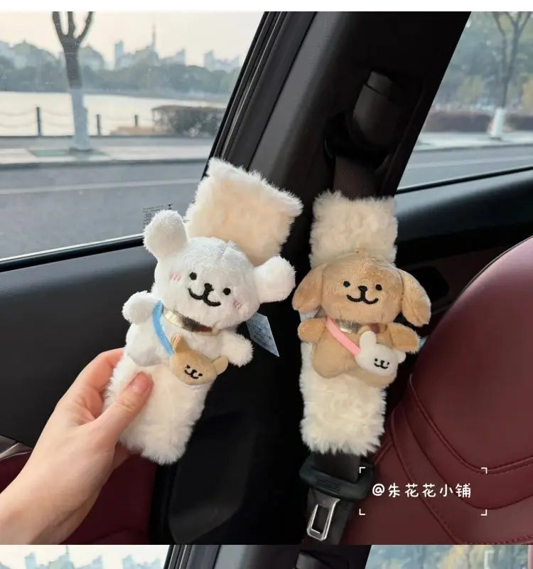 Car Seat Belt Shoulder Pad Plush Cute Maltese Anti Strangulation Neck Protection Car Interior Decoration Lovely Gift For Adult