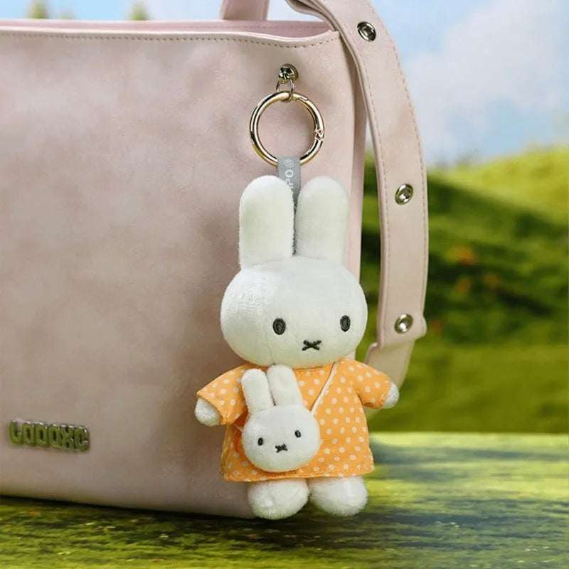 Miffy Travel Series Plush Keychain - Cute Soft Stuffed Bunny Bag Charm, Kawaii Collectible Pendant Gift for Fans