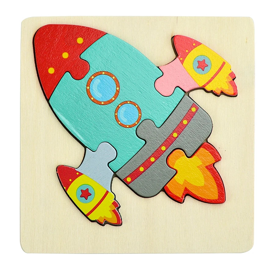 3D Puzzle Montessori Wooden Toys For Cartoon Animal Vehicle Wood Jigsaw Kids Baby Early Educational Learning Puzzles Bricks