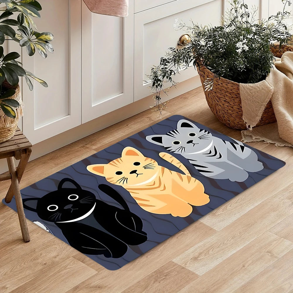 Adorable Cartoon Cat Carpet Mat Rug, Cute & Charming Home Decoration with Black Tone for Living Room Bedroom Home Rug