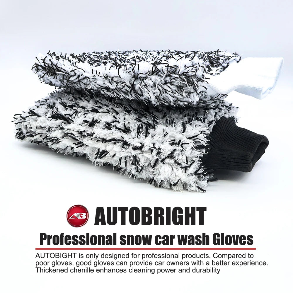 AUTOBRIGHT Car Wash Mitt Snow Microfiber Cleaning Polishing Wash Gloves Extra Thick Black Double Side Auto Car Cleaning Tools