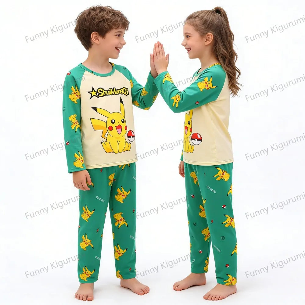 New Spring Children's Clothing Sets Pikachu Boy Sleepwear Long Sleeved 2Pcs Top+Pants Clothes Kids Pajamas Baby Girls Pyjamas