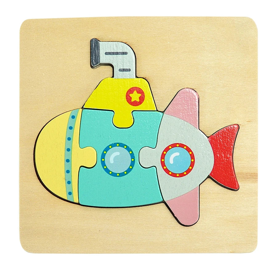 3D Puzzle Montessori Wooden Toys For Cartoon Animal Vehicle Wood Jigsaw Kids Baby Early Educational Learning Puzzles Bricks