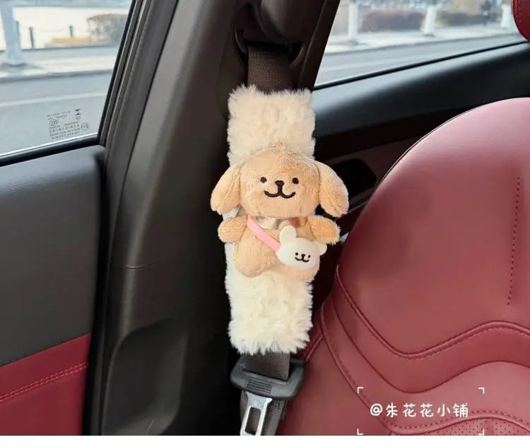 Car Seat Belt Shoulder Pad Plush Cute Maltese Anti Strangulation Neck Protection Car Interior Decoration Lovely Gift For Adult