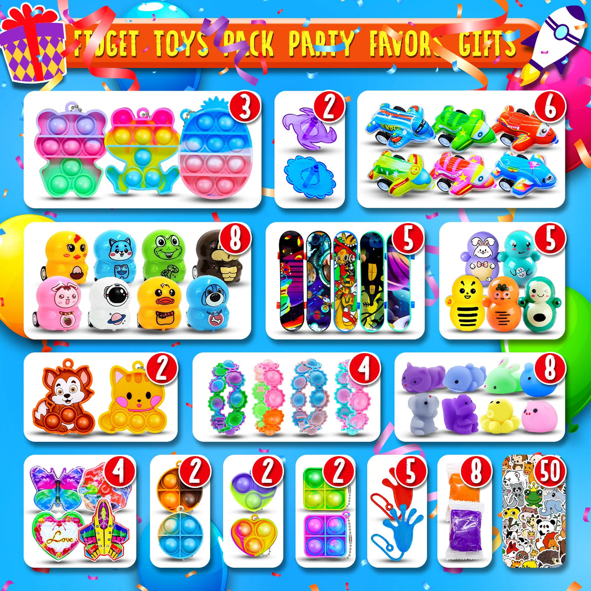 Kids Fidget Toys Party Favors Pack - Sensory Set Gifts with Stickers Goodie Bag Fillers Treasure Box Classroom Prizes for School