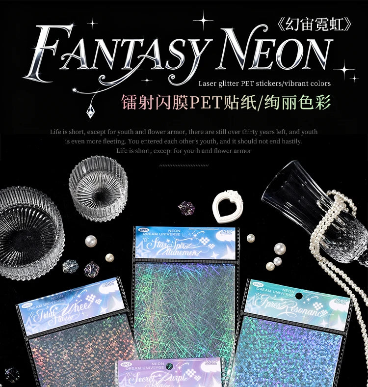 6sheets Neon Cosmos Series Ins Laser Flash Film PET Sticker DIY Scrapbooking Decorative Aesthetic Stationery Sticker