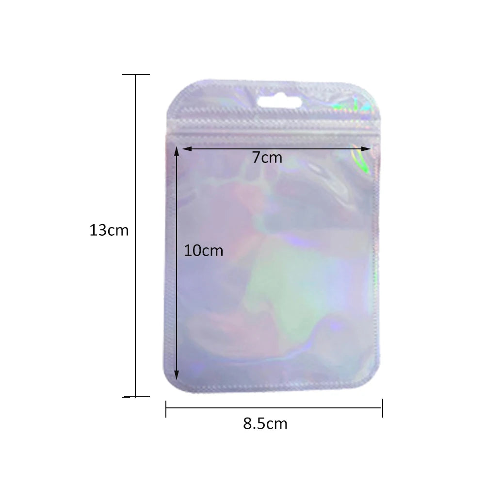 50pcs Holographic Zipper Small Jewelry Bag Pouch For Bead Earring Food Storage Small Business Entrepreneurship Packaging Display