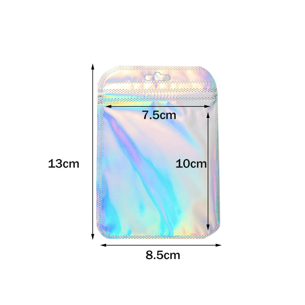 50pcs Holographic Zipper Small Jewelry Bag Pouch For Bead Earring Food Storage Small Business Entrepreneurship Packaging Display
