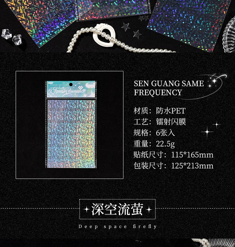 6sheets Neon Cosmos Series Ins Laser Flash Film PET Sticker DIY Scrapbooking Decorative Aesthetic Stationery Sticker