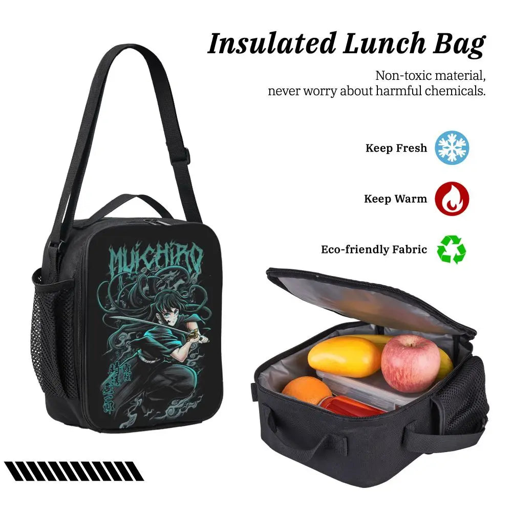 Muichiro Tokito Demon Slayer Backpack Boys Girls BookBag School Bag Laptop Shoulder Bags 3ps Insulated Lunch Bag Pencil Case