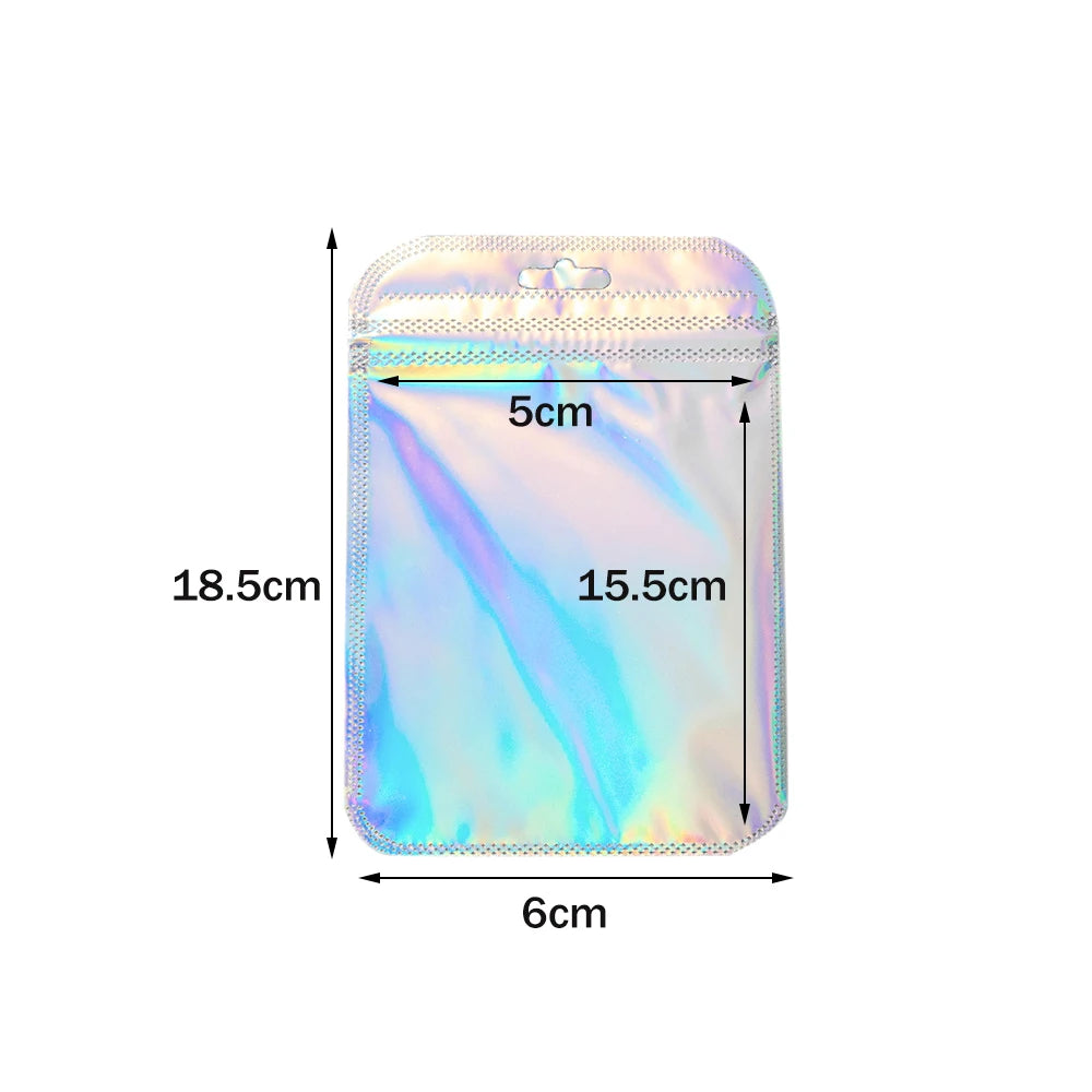 50pcs Holographic Zipper Small Jewelry Bag Pouch For Bead Earring Food Storage Small Business Entrepreneurship Packaging Display