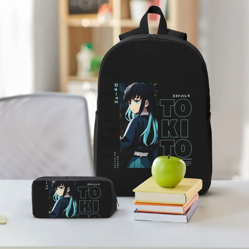 Muichiro Tokito Demon Slayer Backpack Boys Girls BookBag School Bag Laptop Shoulder Bags 3ps Insulated Lunch Bag Pencil Case