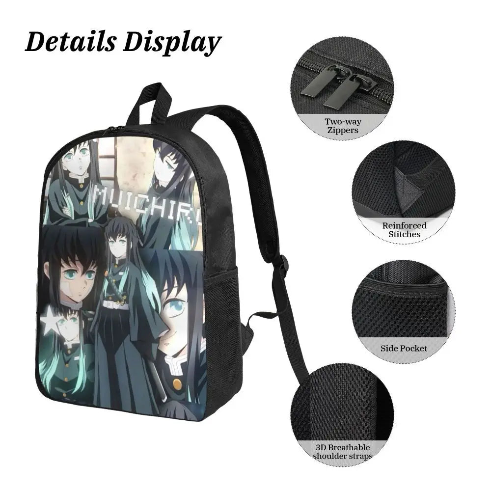Muichiro Tokito Demon Slayer Backpack Boys Girls BookBag School Bag Laptop Shoulder Bags 3ps Insulated Lunch Bag Pencil Case