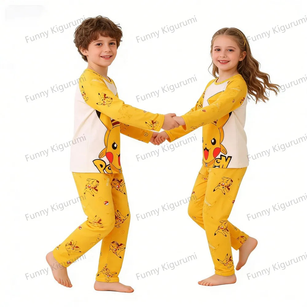 New Spring Children's Clothing Sets Pikachu Boy Sleepwear Long Sleeved 2Pcs Top+Pants Clothes Kids Pajamas Baby Girls Pyjamas
