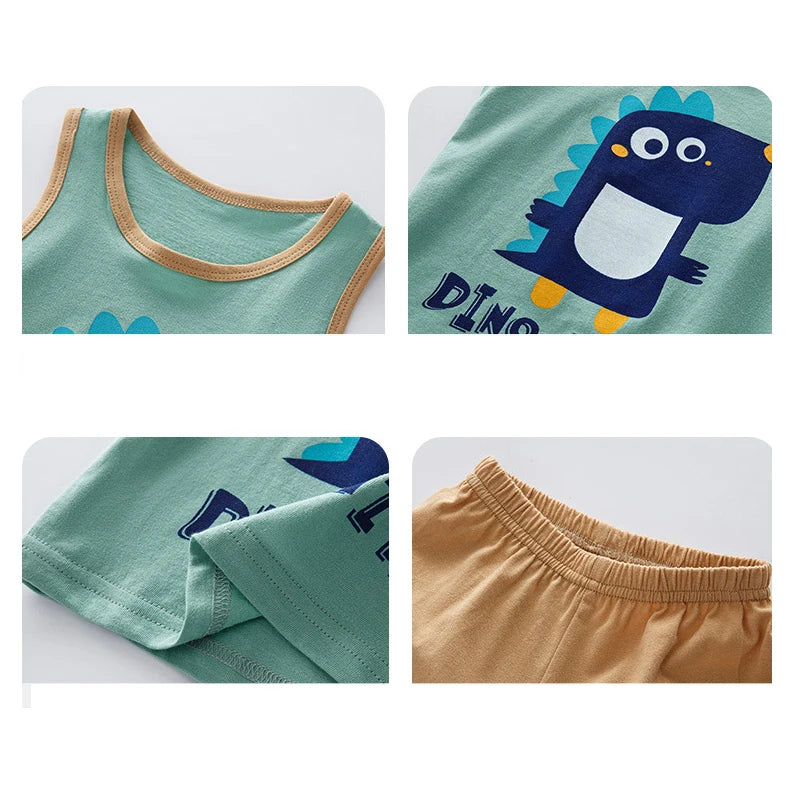 100% Cotton Children's Clothing Boys Pajama Sets Short Kids Toddler 2 to 3 4 5 6 7 8 9 10 Years Green Dinosaur Pijama Summer Pjs
