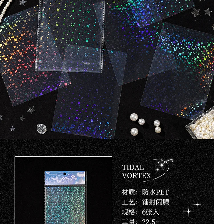 6sheets Neon Cosmos Series Ins Laser Flash Film PET Sticker DIY Scrapbooking Decorative Aesthetic Stationery Sticker