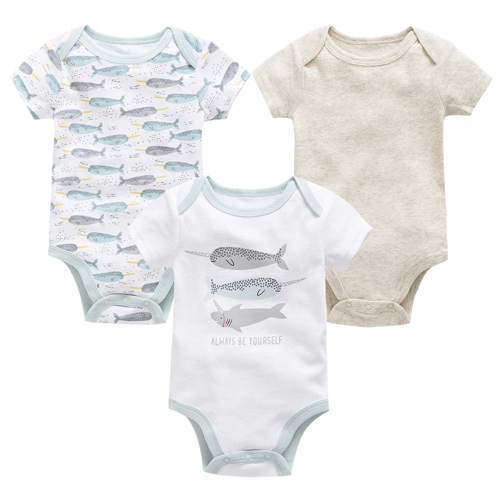 Kavkas 3 Pcs/lot Baby Boy Bodysuit 100% Cotton Short Sleeve Newborn Girls Clothes Summer Infant Clothing