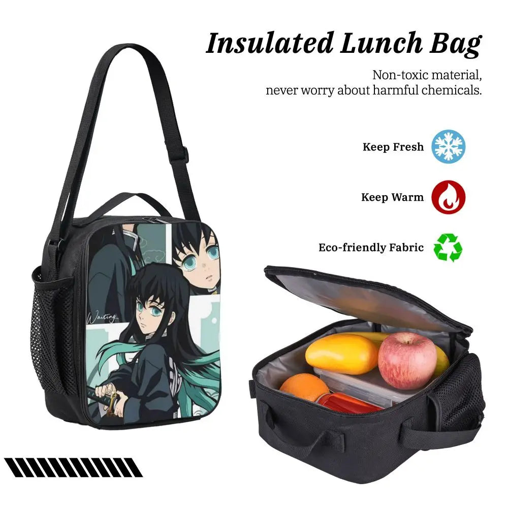 Muichiro Tokito Demon Slayer Backpack Boys Girls BookBag School Bag Laptop Shoulder Bags 3ps Insulated Lunch Bag Pencil Case