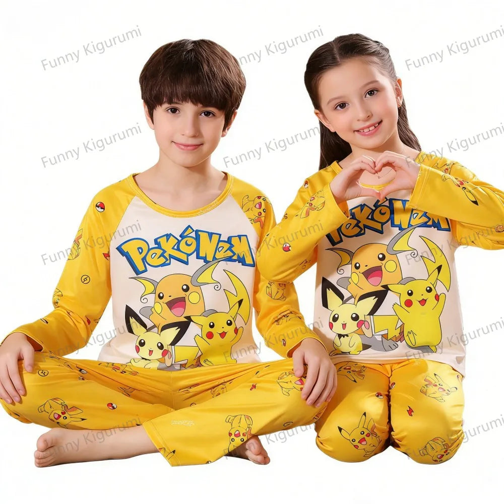 New Spring Children's Clothing Sets Pikachu Boy Sleepwear Long Sleeved 2Pcs Top+Pants Clothes Kids Pajamas Baby Girls Pyjamas
