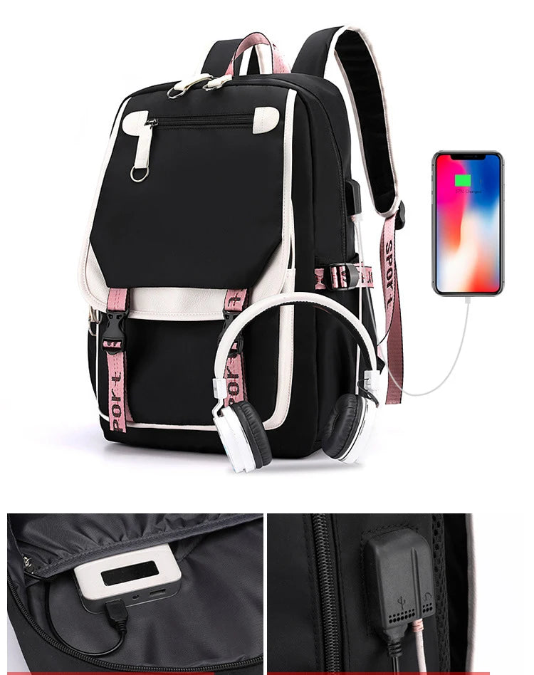 Fashion Women Men Rucksack Travel Bag Mochila Backpacks Teenager USB Charging Laptop Backpack