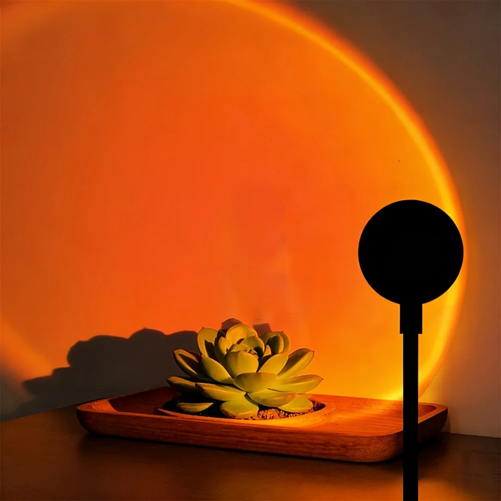 1Pc Colorful LED Sunset Lamp 7 Adjustable Colors USB Plug Play 360° Rotatable Mini Portable Atmosphere Light For Wall Ceiling Pa