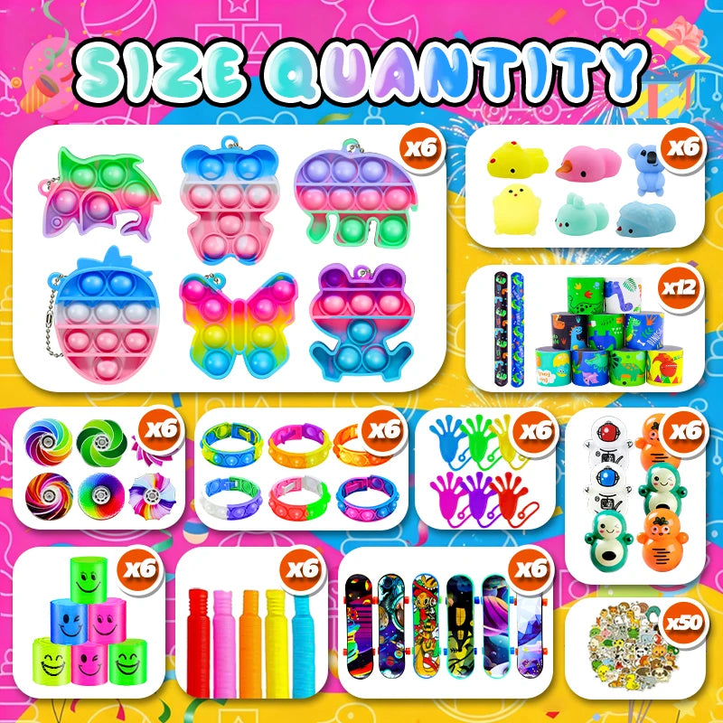 Kids Fidget Toys Party Favors Pack - Sensory Set Gifts with Stickers Goodie Bag Fillers Treasure Box Classroom Prizes for School