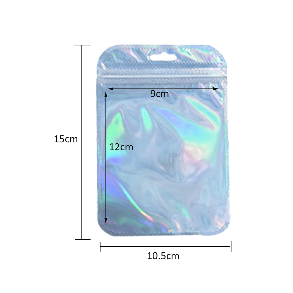 50pcs Holographic Zipper Small Jewelry Bag Pouch For Bead Earring Food Storage Small Business Entrepreneurship Packaging Display