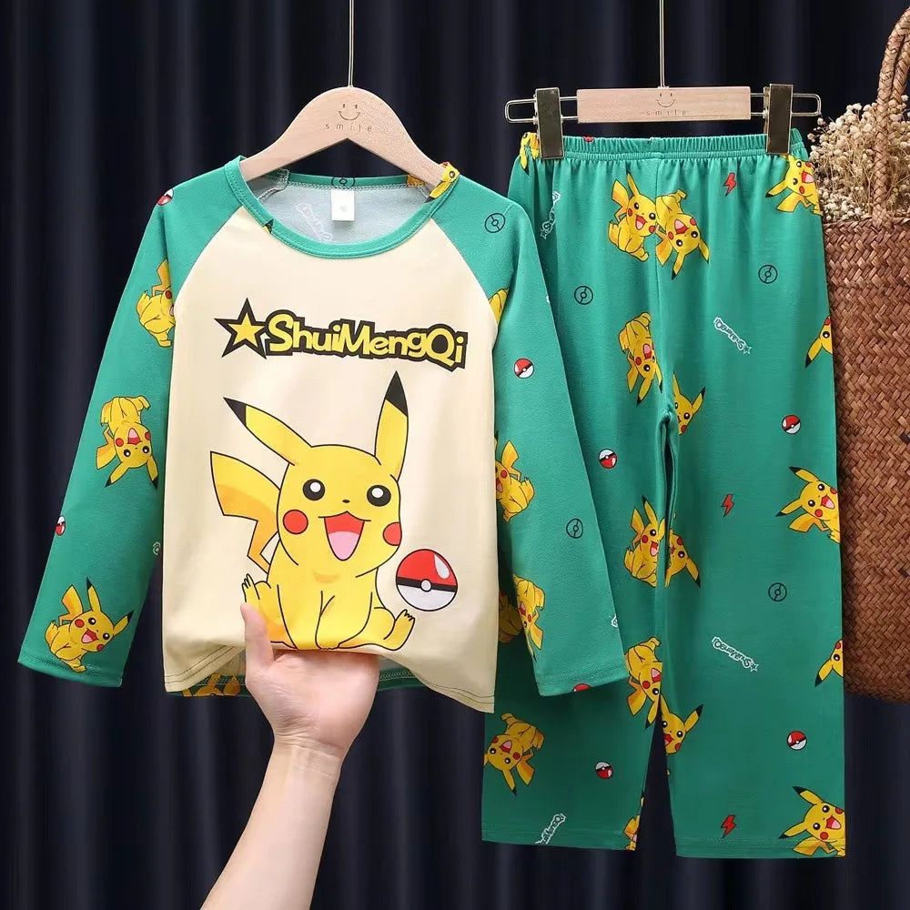 New Spring Children's Clothing Sets Pikachu Boy Sleepwear Long Sleeved 2Pcs Top+Pants Clothes Kids Pajamas Baby Girls Pyjamas