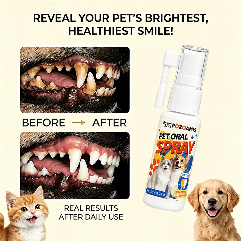 Pet Oral Spray: Freshens Breath, Gentle and Non-Irritating. A Dental Cleaning and Care Spray for Dogs and Cats.