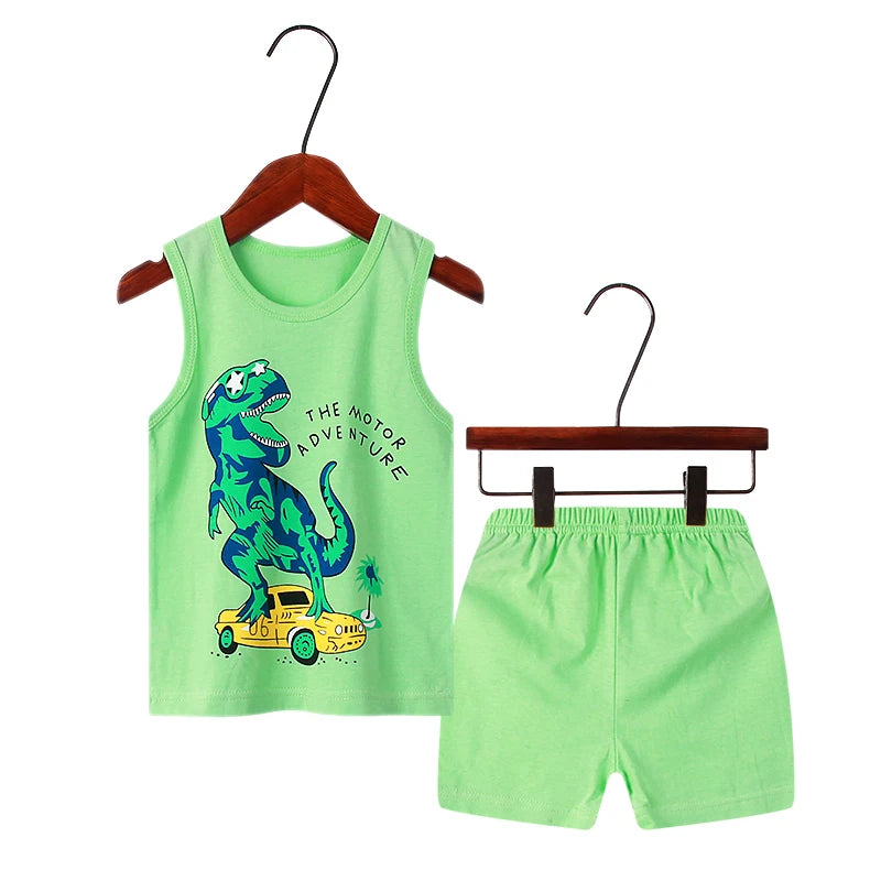 100% Cotton Children's Clothing Boys Pajama Sets Short Kids Toddler 2 to 3 4 5 6 7 8 9 10 Years Green Dinosaur Pijama Summer Pjs