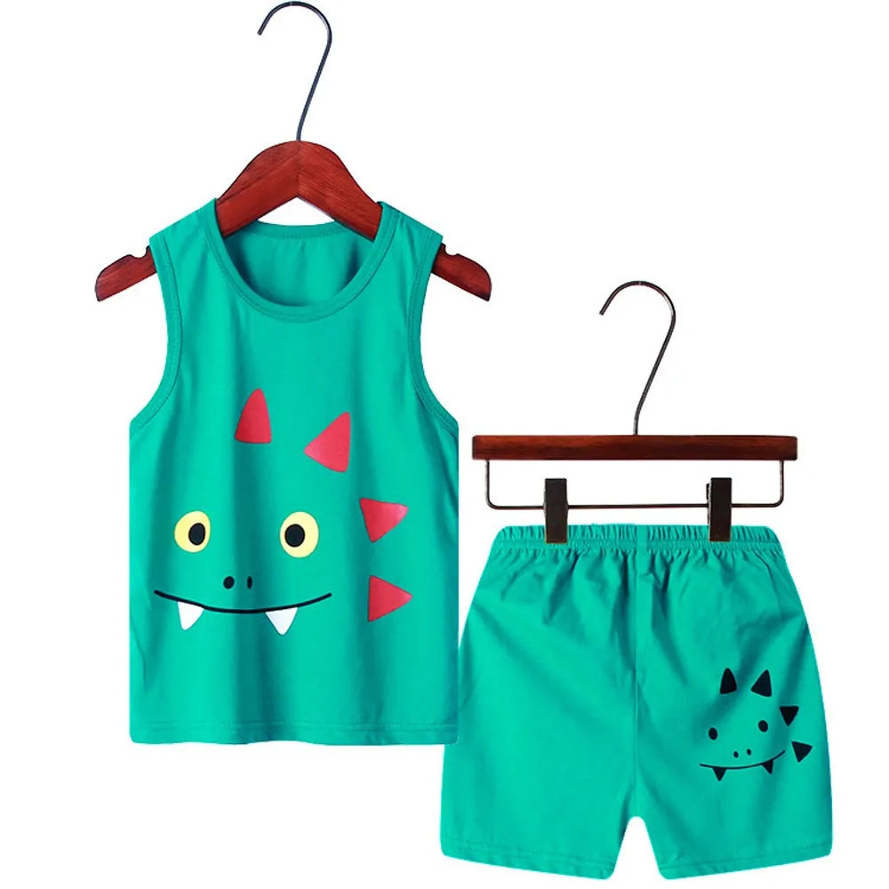 100% Cotton Children's Clothing Boys Pajama Sets Short Kids Toddler 2 to 3 4 5 6 7 8 9 10 Years Green Dinosaur Pijama Summer Pjs