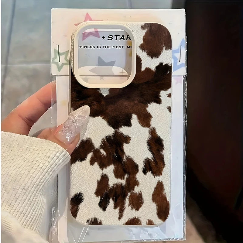 Trendy Cow Print Phone Case for iPhone 16 17 15 14 13 12 11 Pro Max, Vintage Animal Pattern Back Cover, Stylish & Unique Gift
