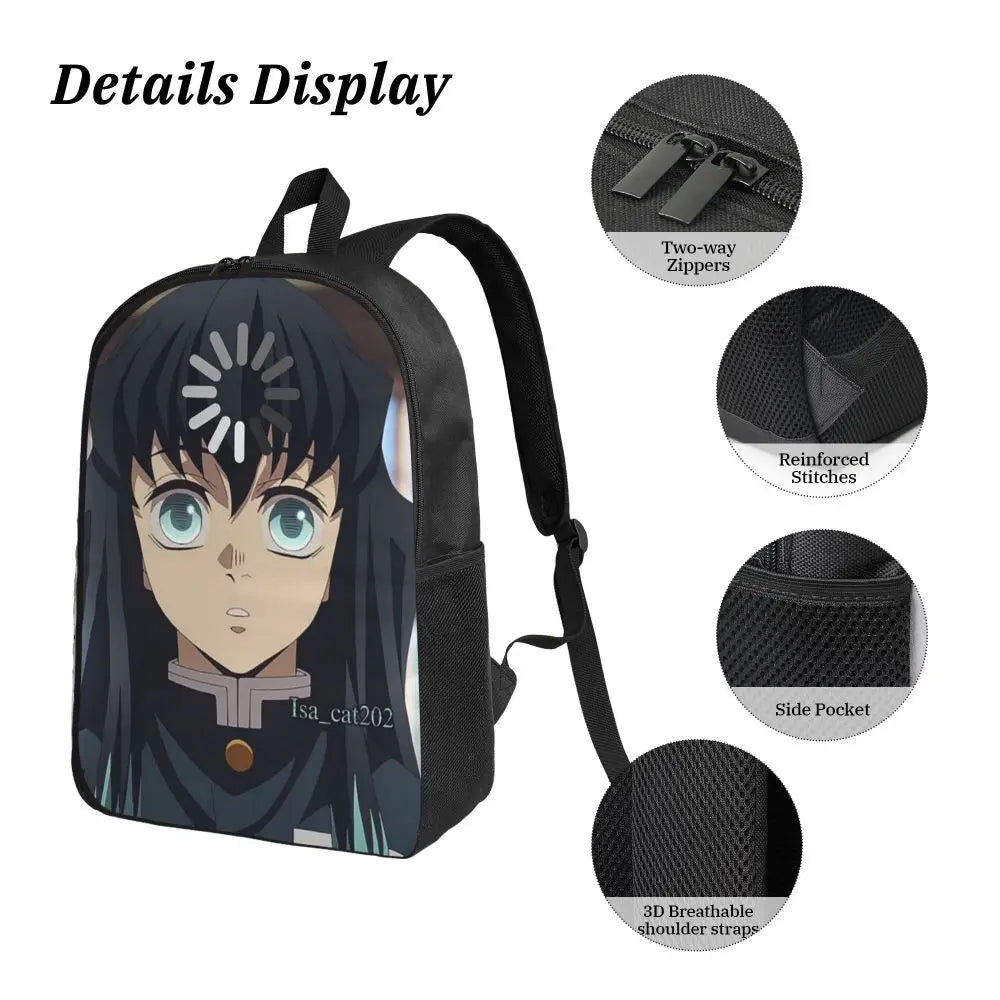 Muichiro Tokito Demon Slayer Backpack Boys Girls BookBag School Bag Laptop Shoulder Bags 3ps Insulated Lunch Bag Pencil Case