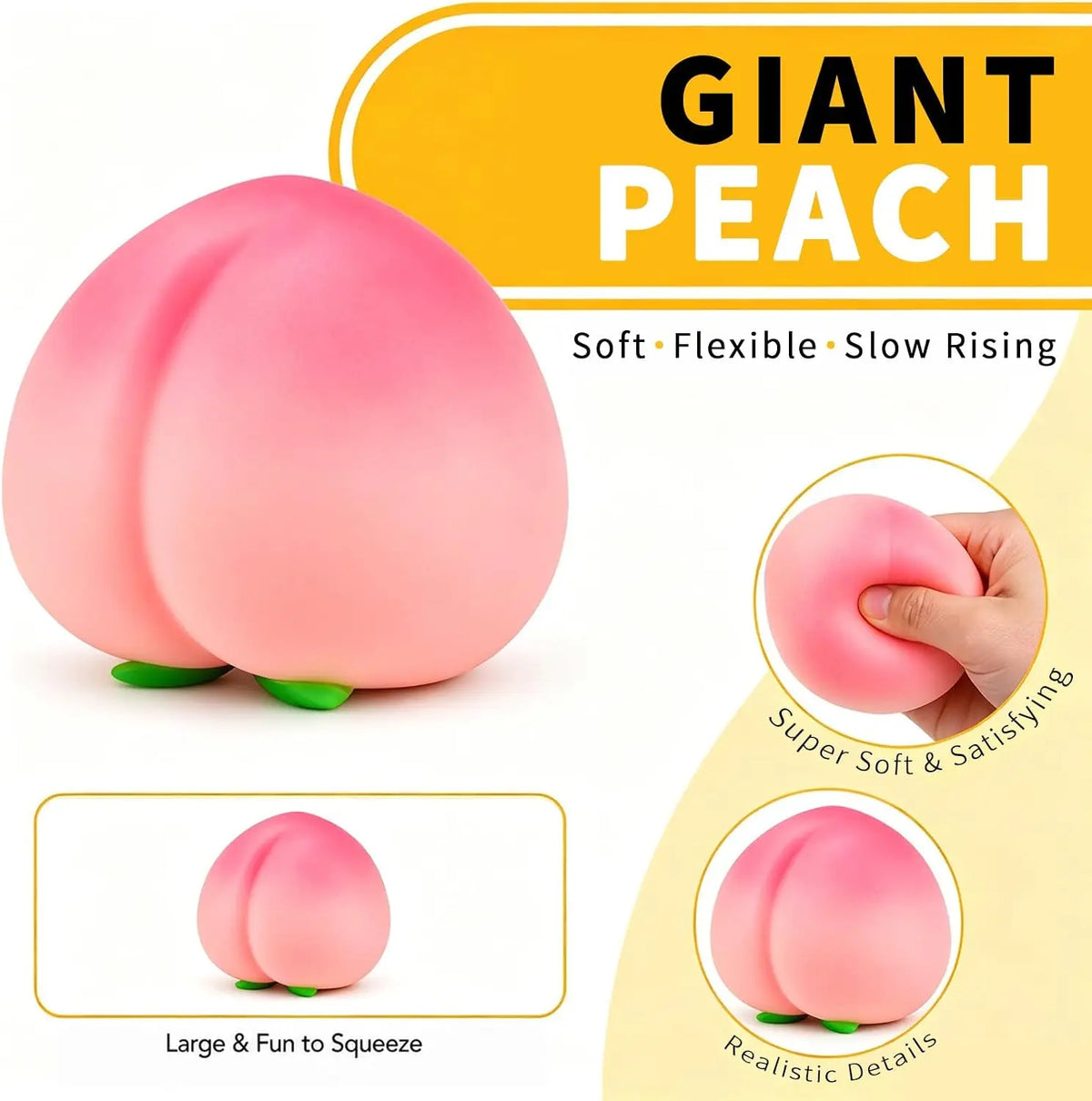 Peach Squishy, Jumbo Squeezy Fruit Stress Ball, Slow Rise Squishies, Soft Desk Decor (6 inch Peach)