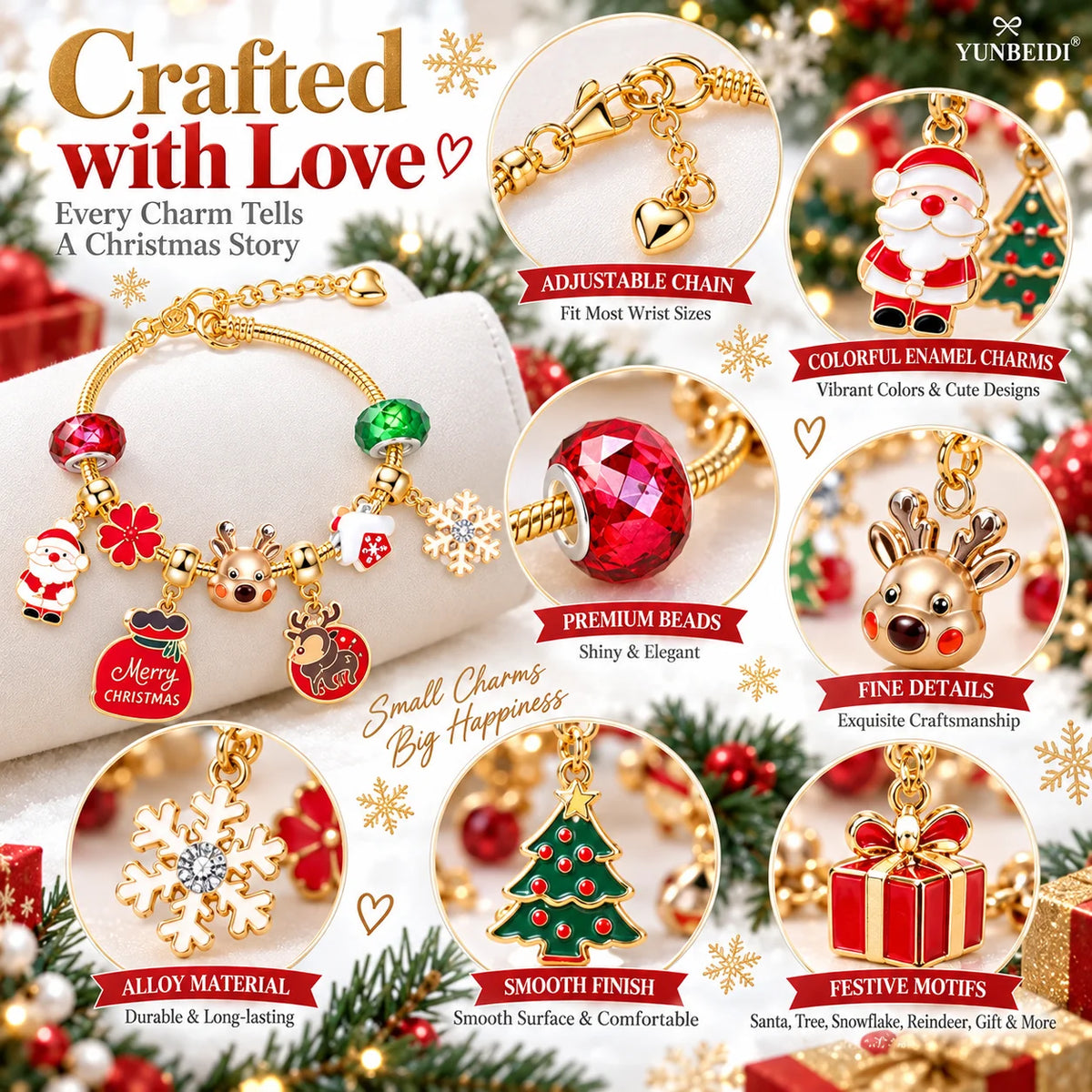Christmas Advent Calendar 24 Grids Alloy Charm Bracelet Set Holiday Countdown Jewelry Beads Christmas New Year Surprise Gift Box