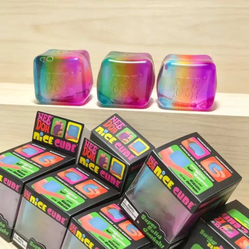 Schylling Nee Doh Nice Cube Rainbow Squishy Sensory Fidget Toy Super Solid Squish Stress Relief Squeeze Toy Birthday Decor Gift