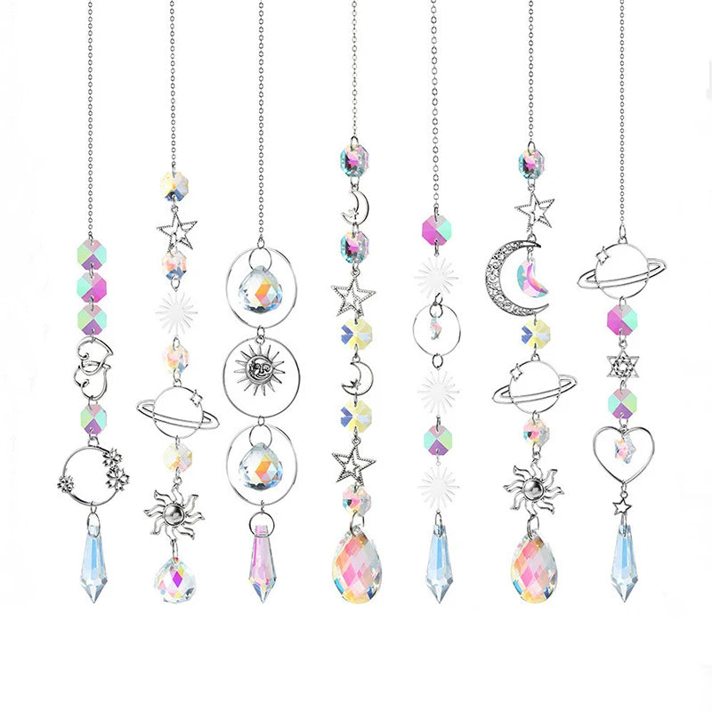 Hanging Crystal Pendant Garden Suncatcher Wind Chimes Rainbow Prism Crystal Chain for Window Drop Bell Christmas Tree Home Decor