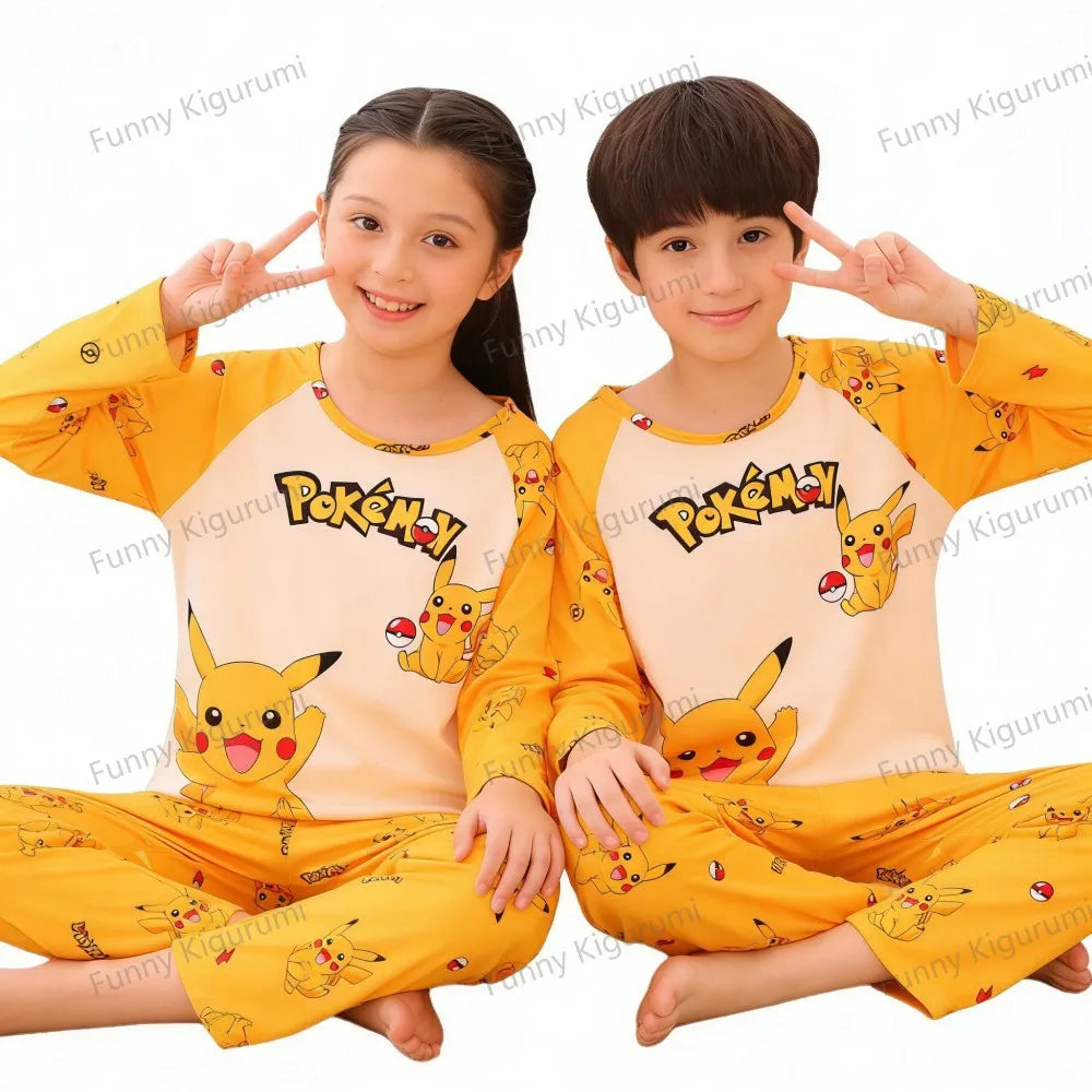 New Spring Children's Clothing Sets Pikachu Boy Sleepwear Long Sleeved 2Pcs Top+Pants Clothes Kids Pajamas Baby Girls Pyjamas