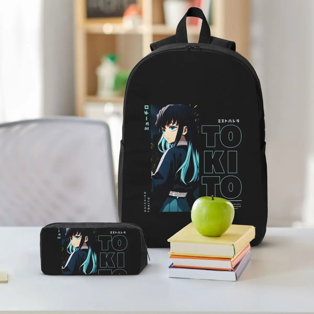 Muichiro Tokito Demon Slayer Backpack Boys Girls BookBag School Bag Laptop Shoulder Bags 3ps Insulated Lunch Bag Pencil Case