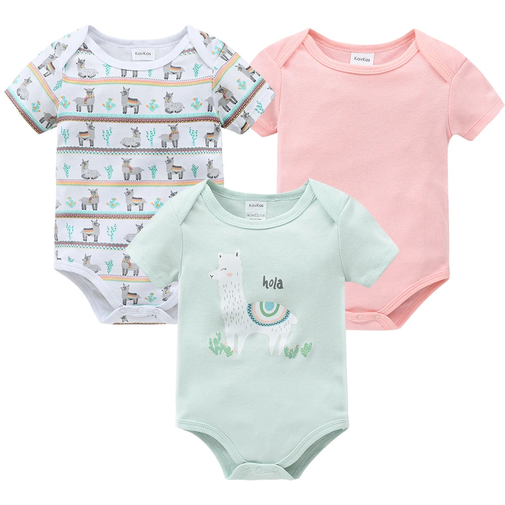 Kavkas 3 Pcs/lot Baby Boy Bodysuit 100% Cotton Short Sleeve Newborn Girls Clothes Summer Infant Clothing