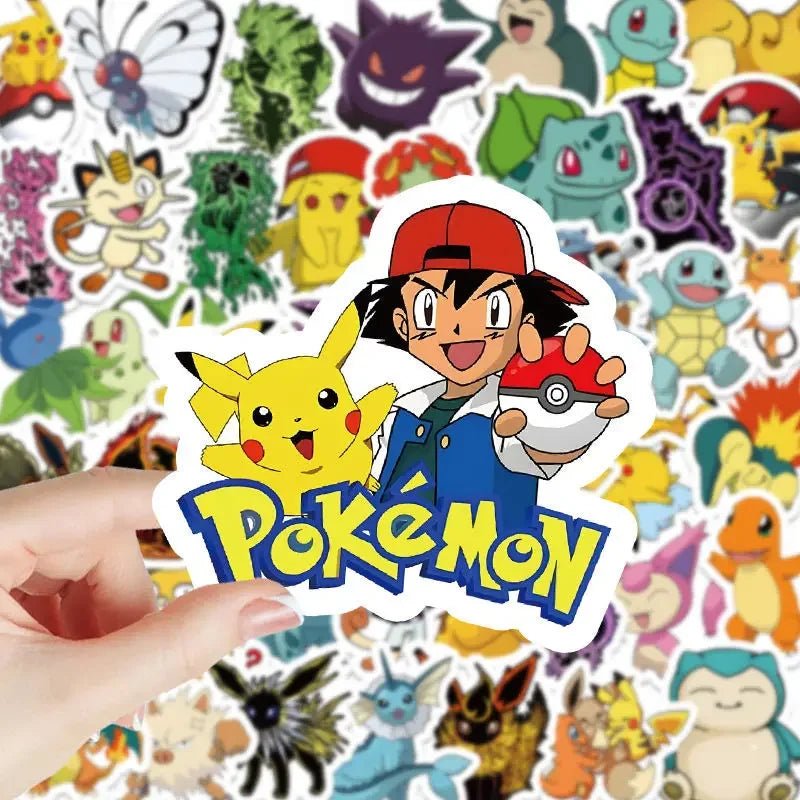 100pcs Kawaii Anime Pokemon Stickers Cute Pikachu Eevee Cartoon Decals Laptop Scrapbook Phone Classic Kids Sticker Toy