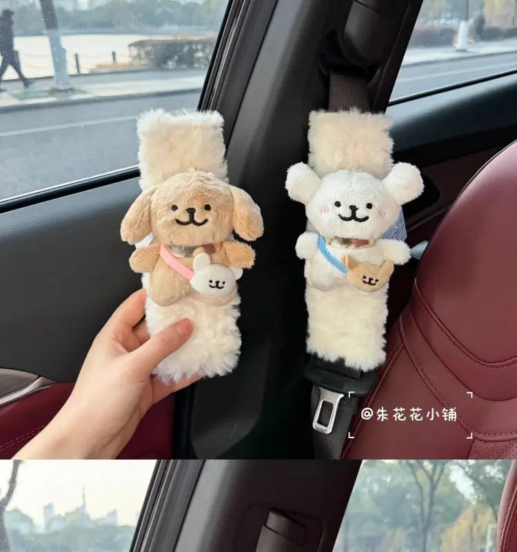 Car Seat Belt Shoulder Pad Plush Cute Maltese Anti Strangulation Neck Protection Car Interior Decoration Lovely Gift For Adult