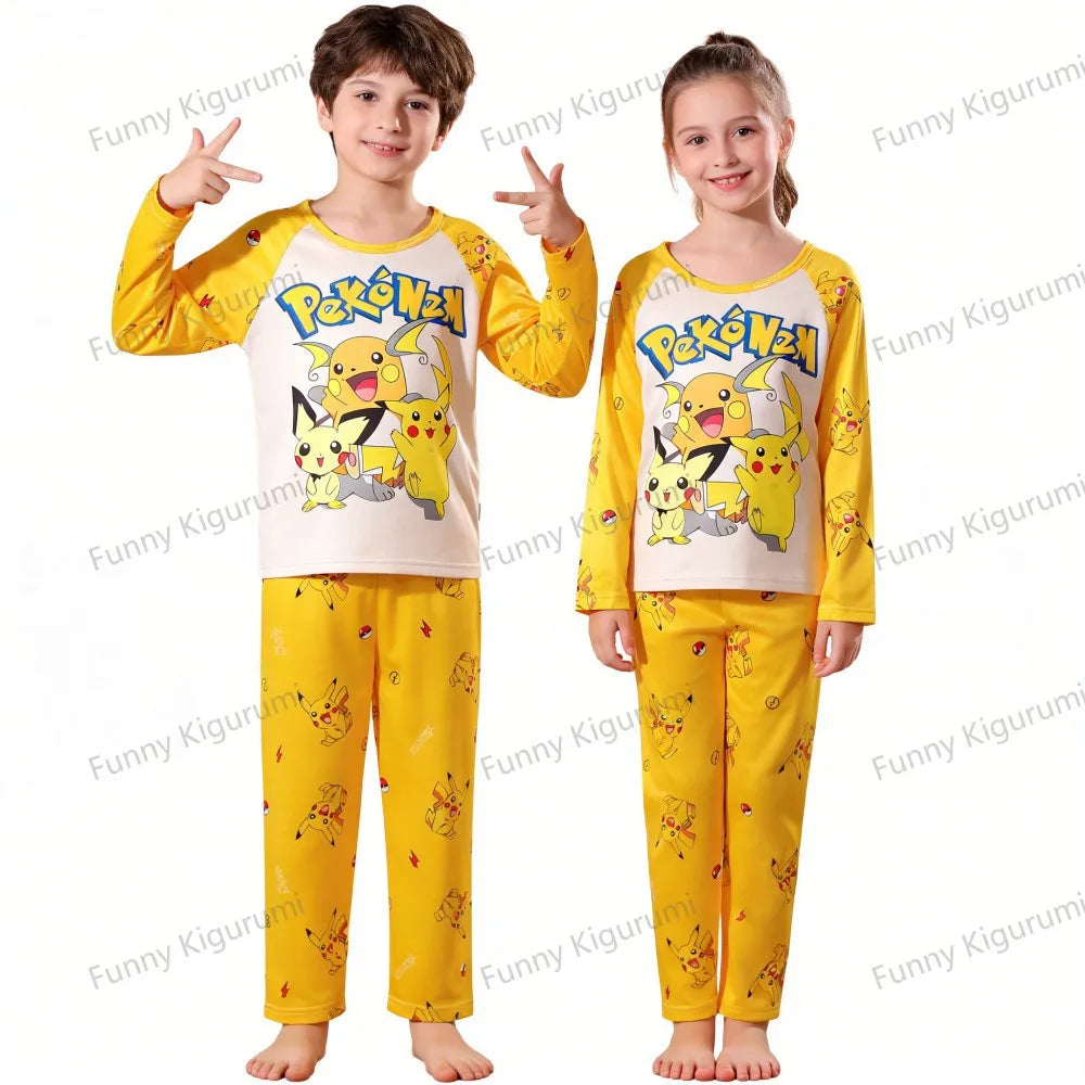 New Spring Children's Clothing Sets Pikachu Boy Sleepwear Long Sleeved 2Pcs Top+Pants Clothes Kids Pajamas Baby Girls Pyjamas