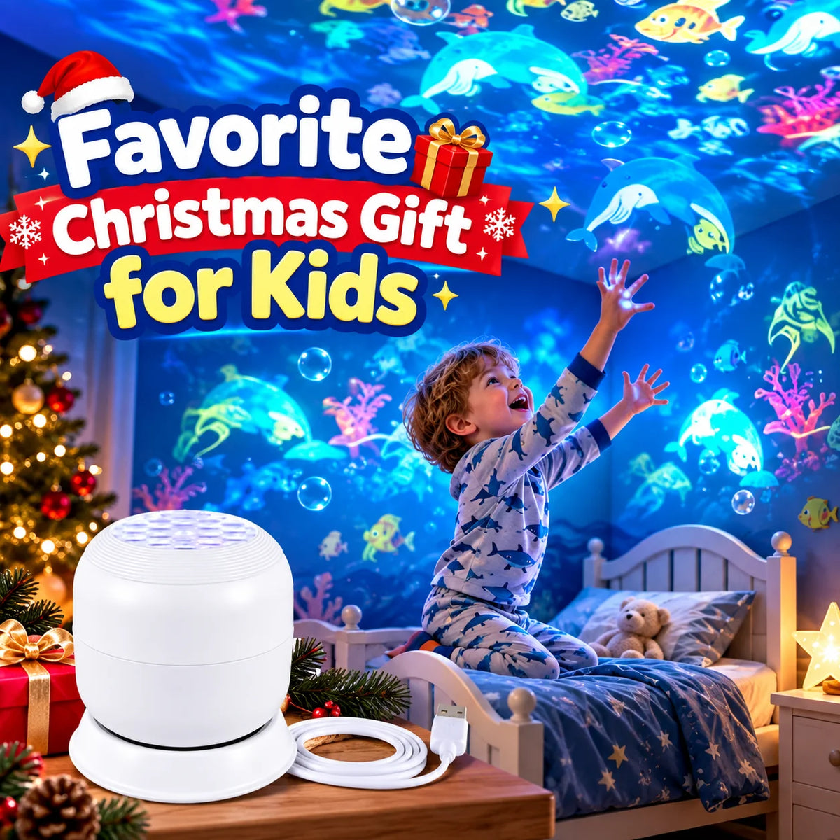 360° Rotating Galaxy Ocean Star Projector Night Light, Dynamic Projection Lamp, LED Ambient Light, Birthday Christmas Gift for K