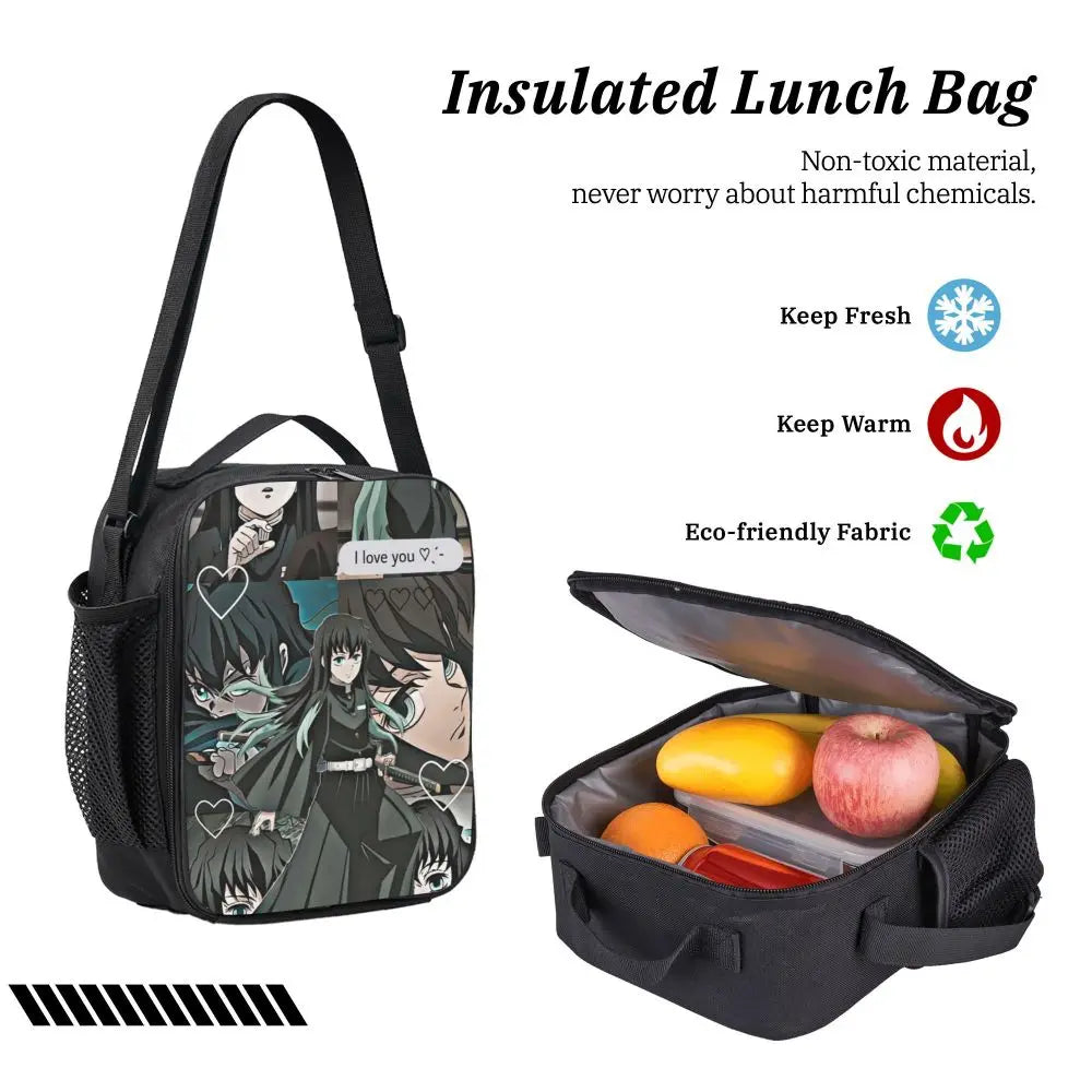 Muichiro Tokito Demon Slayer Backpack Boys Girls BookBag School Bag Laptop Shoulder Bags 3ps Insulated Lunch Bag Pencil Case